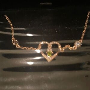 Gold Heart Necklace with Green Accent